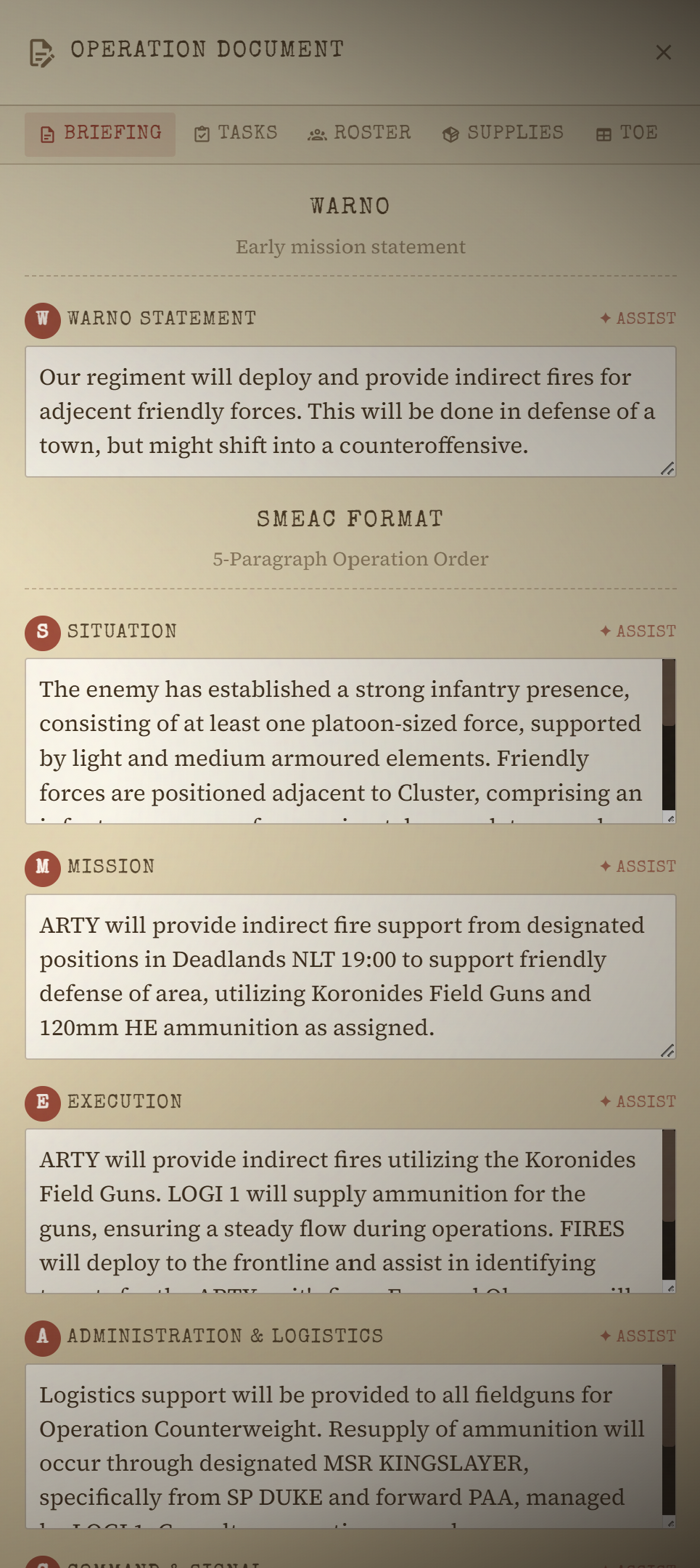 Briefing document section.