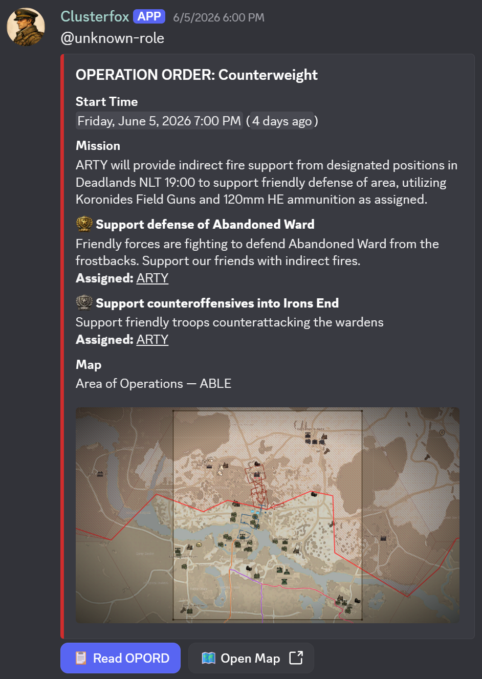 A operations order published to discord.