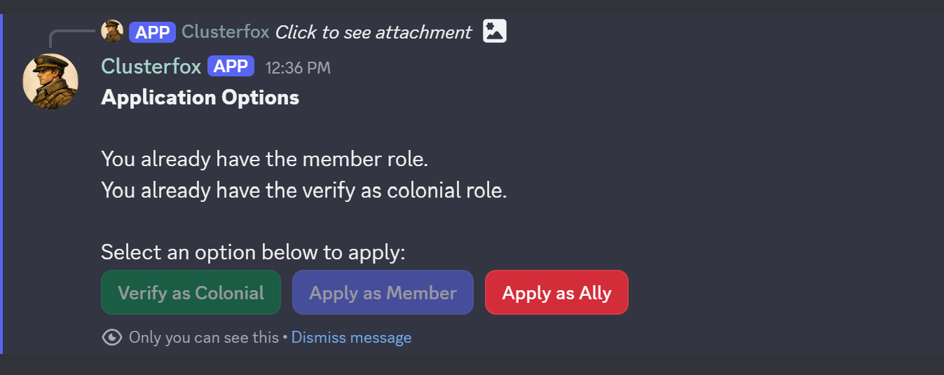 Application options in the verification channel.